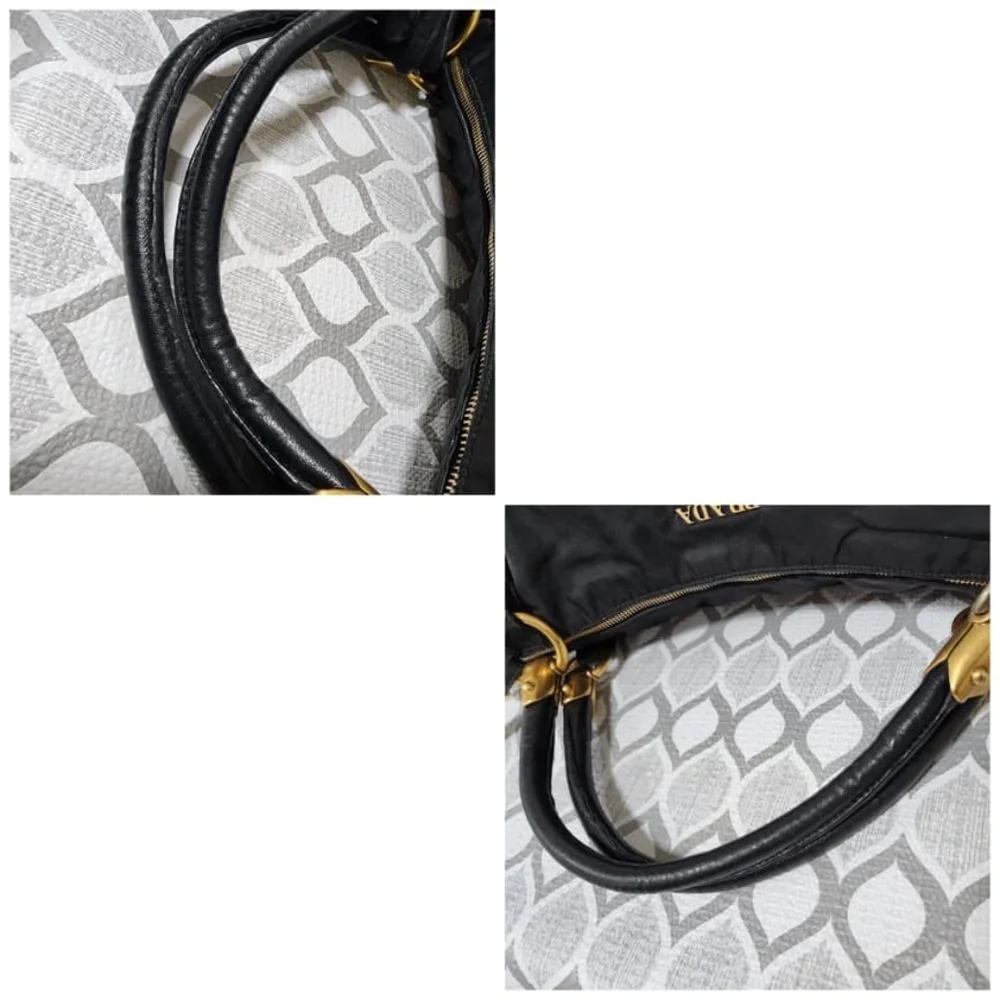 Authentic Prada Nylon Top Handle Jacquard Satchel Bag Black